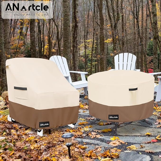 ANartcle Round Patio Table Covers 50inch,100% Waterproof 600D Heavy Duty PatioTable Cover,Round Patio Table Covers for Outdoor Furniture,50"DIA x 23"H,Beige&brown. - Image 6