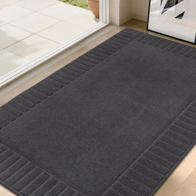 BEQHAUSE Door-Mat Non-Slip Front Doormat Low-Profile Entrance Mats for Front Door Entry Resist Dirt Washable Doormat Absorbent Entryway Door Mat,Dark Grey, 36"x60" by BEQHAUSE