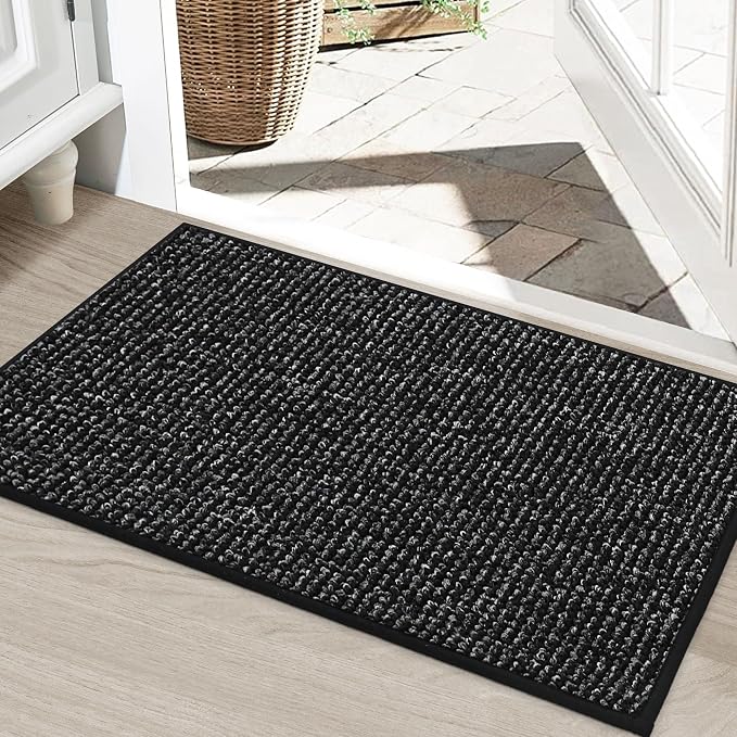 BEQHAUSE Dirt Trapper Door Mat 24" x 36", Non-Slip Washable Doormats Entrance Mat, Dirt Resistant and Absorbent Welcome Mat, Low Profile Floor Mats for Front Back Door and Entryway, Black by BEQHAUSE