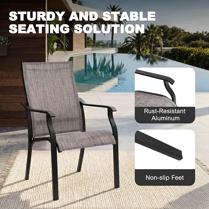 NUU GARDEN Outdoor Dining Chairs Set of 2, Textilene Patio Chairs with Aluminum Frame, Quick-Dry Rust-Resistant Chairs with Backrest & Armrests for Lawn Garden Backyard, Grayish Brown - Image 8