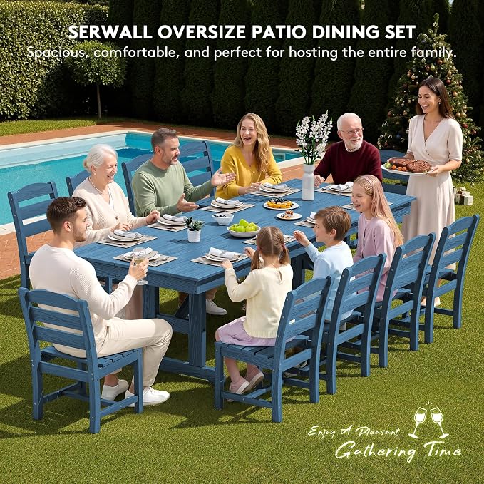 SERWALL Outdoor Dining Table, 84" Rectangular Dining Table for 6-10 Person, All Weather HDPE Outdoor Furniture for Backyard, Garden, Navy - Image 5