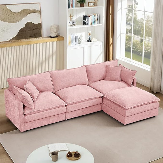 Eafurn Oversized Reversible Modular Sectional Sofa with Movable Ottoman, 4 Seater Convertible L Shaped Corner Couch Modern Chenille Sofa Set w/Double Layers Seat Cushions for Living Room Apartment