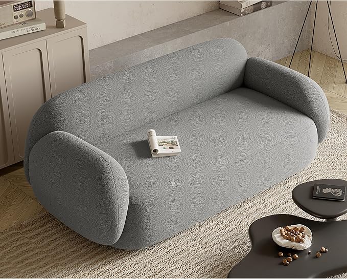 Acanva Modern Minimalist Sofa for Living Room Lounge Home Office, Rounded Edges Couch with Soft Boucle Upholstered, 74”W, Grey