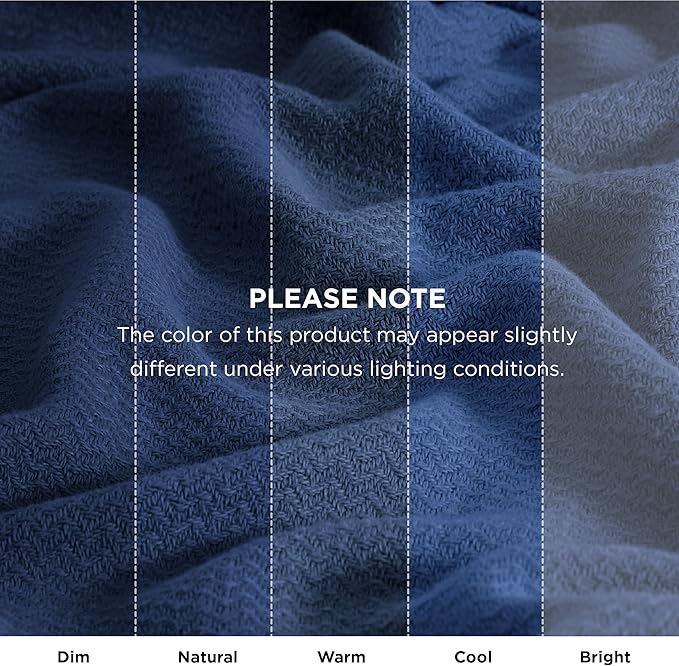 Bedsure GentleSoft 100% Cotton Blanket Full Size for Bed - Breathable and Lightweight, Soft Cozy Textured Herringbone Woven Blanket for Summer Spring, Navy Blue, 80x90 inches