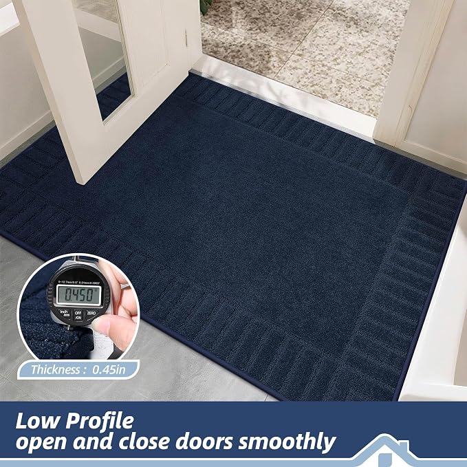 BEQHAUSE Door-Mat-Non-Slip Dirt Trapper Door Mats Low-Profile Front Door Mat Absorbent Floor Mats for Entryway Washable Mud Resistant Home Entrance Doormat,Navy Blue,24"x36" - Image 6