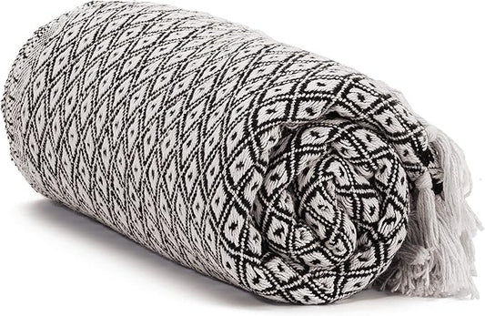 Americanflat 50x60 Throw Blanket - Soft and Breathable Cotton Throw Blanket for Couch, Bed, Chair - Decorative Blankets Perfect for Home, Office, or Outdoor Use - Black and Cream Mini Diamond Design