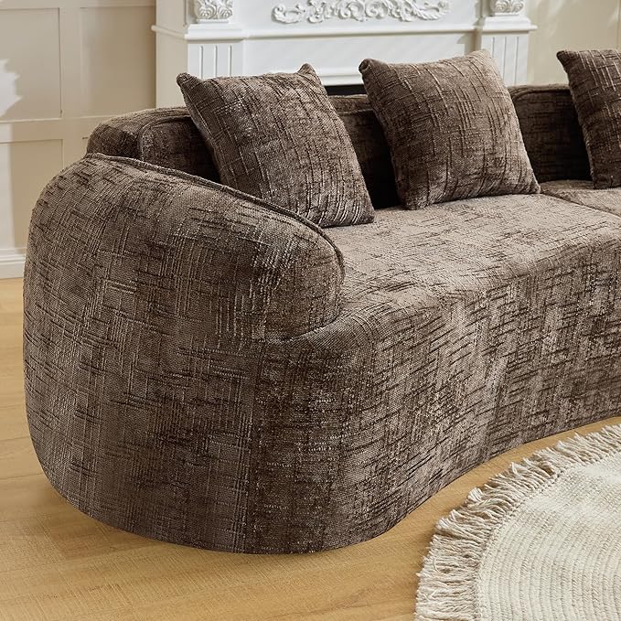 109-Inch Curved Boneless Sofa Couches Compressed 4-Seat Foam Couch for Living Room Bedroom, Boneless Modular Cloud Sofa Curved Floor Couch with 4 Pillows, No Assembly