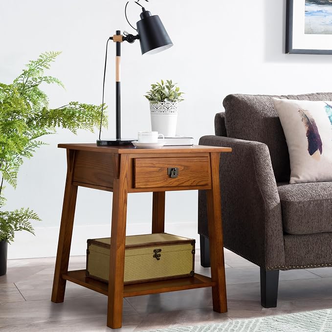 Leick Home Mission End Table, Solid Wood, 1 Storage Drawer, Bottom Display Shelf, Easy-Assembly, For Living Room/Bedroom, Russet, 16.0 in. L x 22.0 in. W x 28.0 in. H, 9066-RS - Image 2