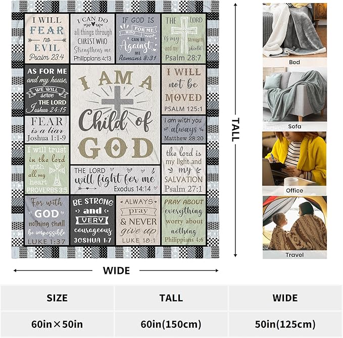 CUJUYO Christian Gifts for Men Women Blanket 60"x50" - Inspirational Religious Birthday Gifts - Baptism Confirmation Gift for Boys Girls - Catholic Spiritual Gift for Men Women