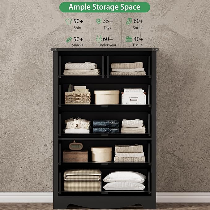 Dresser for Bedroom with 6 Drawers, 49" Tall Wood Chest of Drawers with Deep Drawers & Mental Handle, Modern Dresser TV Stand, Wooden Closet Storage Organizer for Living Room, Hallway, Entryway, Black - Image 4