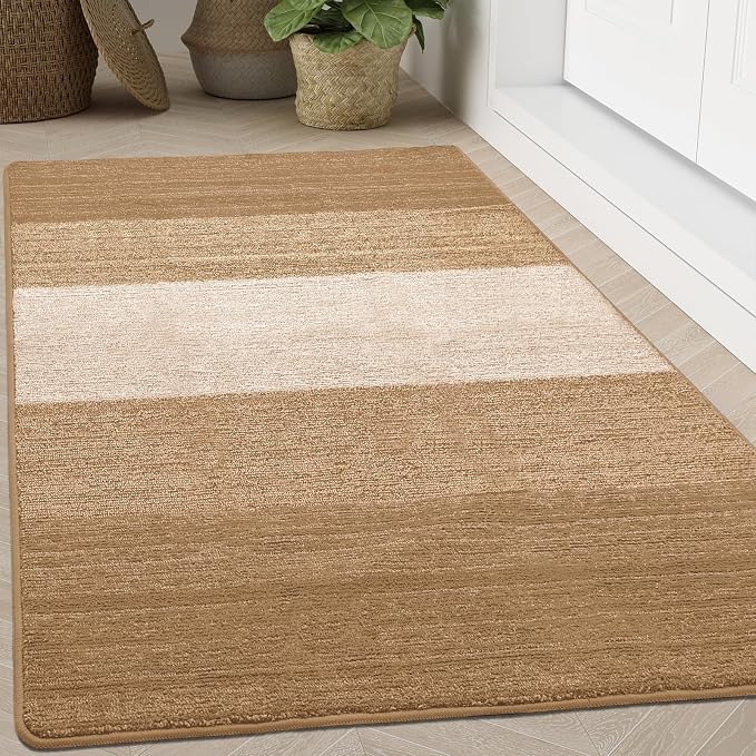 Kitinjoy Indoor Outdoor Door Mat, 71x47 Non-Slip Absorbent Dirt Trapper, Low-Profile Washable Inside Entrance Front Floor Mat, Sturdy Soft Entry Doormats for Entryway, Camel by Kitinjoy