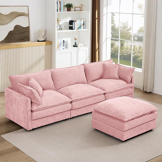 Eafurn Oversized Reversible Modular Sectional Sofa with Movable Ottoman, 4 Seater Convertible L Shaped Corner Couch Modern Chenille Sofa Set w/Double Layers Seat Cushions for Living Room Apartment