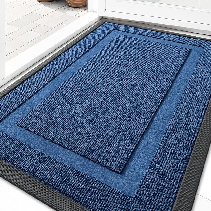 OLANLY Front Door Mat Indoor Outdoor Entrance, Waterproof All-Season, All-Weather Doormat, Sturdy Natural Rubber, Low Profile, Easy Clean Patio Porch Entryway Mat, 29.5x17, Navy Blue by OLANLY