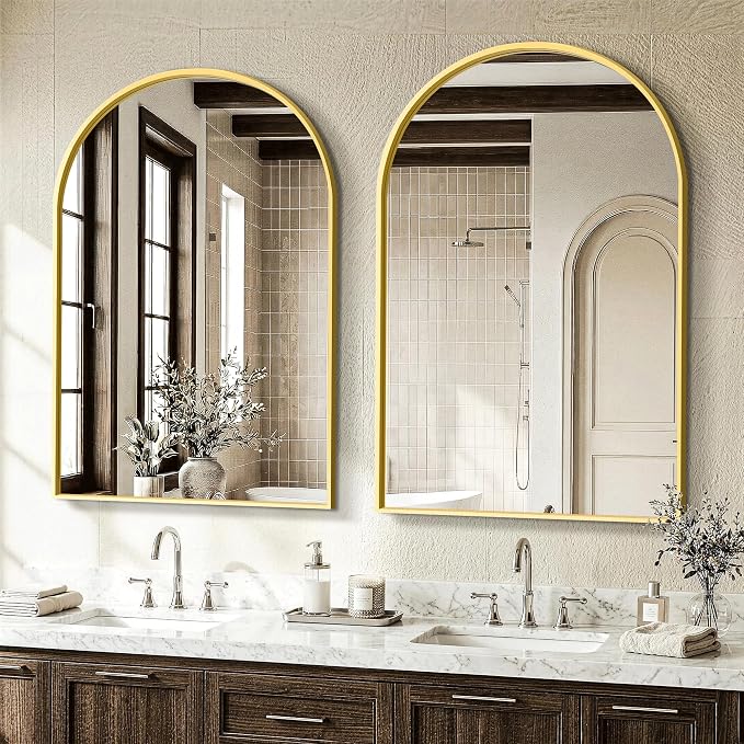 AMOISE Arched Bathroom Mirrors 2 Pack, 36" x 24" Gold Metal Frame Vanity Wall Mirror, Shatterproof Accent Mirror for Bedroom, Entryway and Living Room by AMOISE