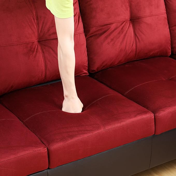 NicBex L Shaped Couch Sectional Couches for Living Room Morden Sofa Couch Upholstered Futon Sofa Bed with Chaise and Back Cushions for Reception Room and Apartment, Red and Black