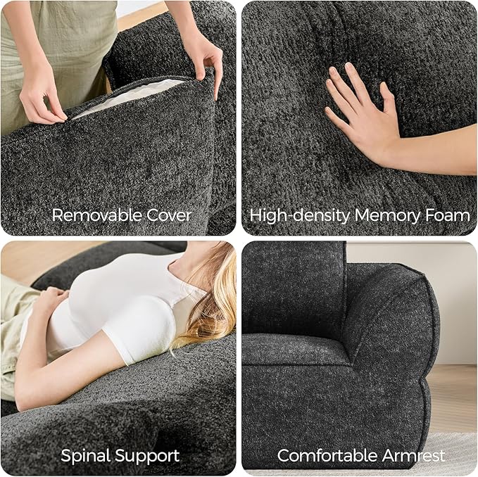 76.4" Cloud Loveseat Sofa, Deep Seat Couch with Pillows, Modern Comfortable Upholstery Boneless Sofa, 1 piece for Living Room, Bedroom, Apartment, Removable Cover，No Assembly Required, Dark Gray