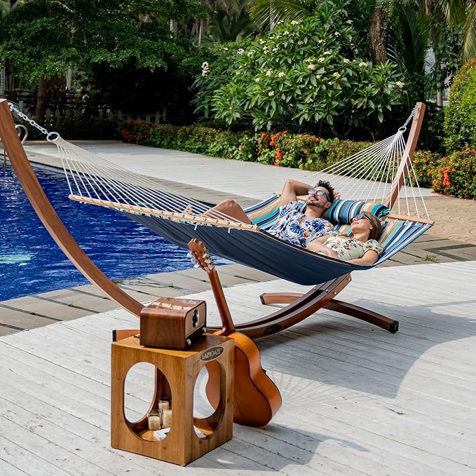 Lazy Daze Hammocks 12 FT Quilted Fabric Double Hammock with Spreader Bars and Detachable Pillow, 450lbs Weight Capacity - Image 7