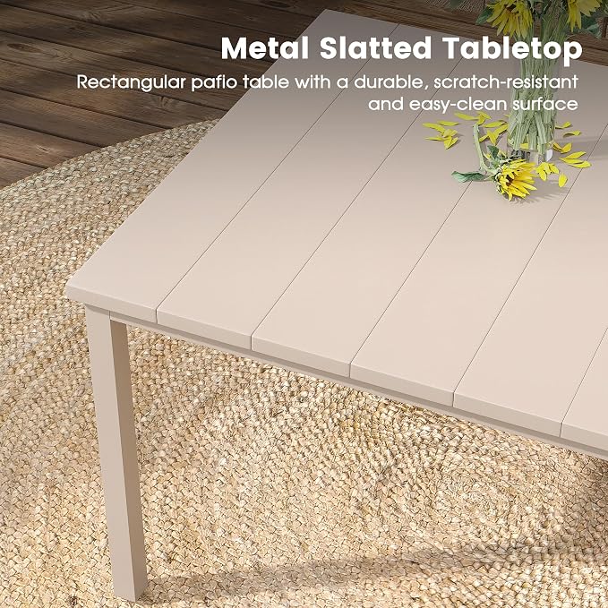 DIFY 7 Pieces Outdoor Patio Dining Set for 6, 63" Sandshell Rectangle Metal Dining Table and 6 Sandshell Stackable Sling Dining Chairs, Outdoor Table and Chairs for Lawn Garden Backyard Deck - Image 3