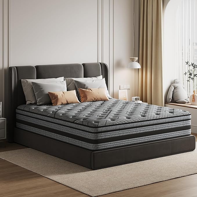 Queen Mattress,12 Inch Queen Size Mattress in a Box,Memory Foam Hybrid Queen Mattresses with Individual Pocket Springfor Motion Isolation&Silen