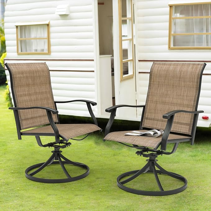 NUU GARDEN Patio Dining Chairs Set of 4, Swivel Patio Sling Chairs Set of 2 All-Weather Textilene Outdoor Chairs with Iron Frame for Outdoor Lawn Garden Backyard, Brown - Image 4