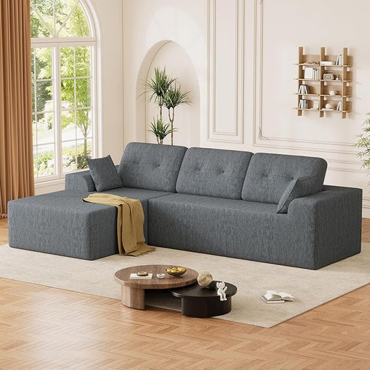 Ball & Cast 106" Boneless Sectional Sofa, Chenille Modular L Shaped Couch with Deep Seat Chaise, Cloud Style Oversized Sectional Couch for Living Room, No Assembly, Left Facing, Grey