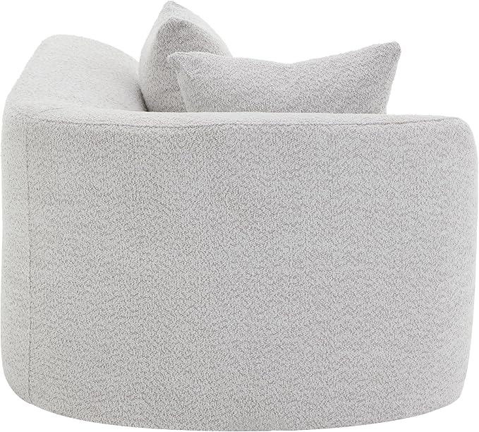 Merax 116" Curved Polyester Sectional Sofa, Modern Pearl Upholstery 3 Seat Cloud Couch with Chaise Lounge & 4 Pillows for Living Room, White+Gray
