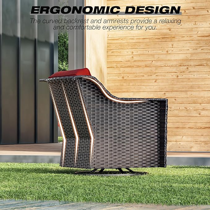 Joyside Wicker Patio Furniture Sets, 5 Pieces Upgraded Large Size Outdoor Furniture with Patio Dining Chair,Two 3-Seat Sofa, Fire Table,Thick Cushions, Wide Armrest, Red