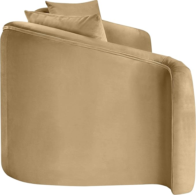 Meridian Furniture 44052Camel-S Destin Collection Modern | Contemporary Sofa with Ultra Luxe Camel 460 GSM Velvet, Rich Curves, 91" W x 34.5" D x 31" H, Camel