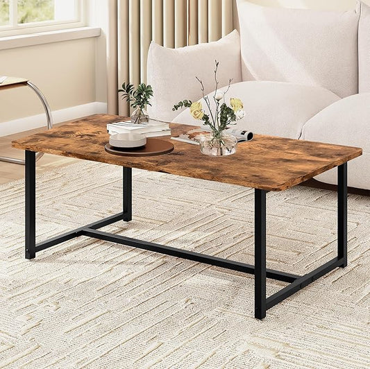 Coffee Table for Living Room, Modern Rectangular Center Coffee Tables for Small Space, Industrial Furniture, Sofa End Tables/Tea Table/Center Table, Couch Table with Metal Black Frame Rustic Brown