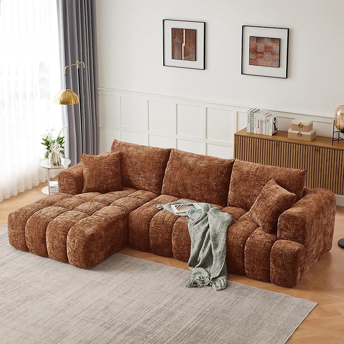 108 Inch Oversized Cloud Modular Sectional Sofa with Left Facing Chaise, L Shaped Floor Lounge Couch, Comfy Tufted Chenille Boneless Sofa with Deep Seat,No Assembly Required for Living Room Office
