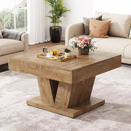 Tribesigns Square Coffee Table, Wood Center Table for Living Room, 31.5" Modern Cocktail Tea Accent Table, Natural