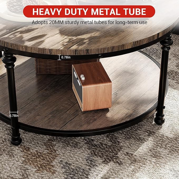 Garvee Round Coffee Table, 2 Tier Center Table with Storage for Living Room, 30.5 x 18 in, Wood Center Table for Living Room, Apartment, Easy to Assemble