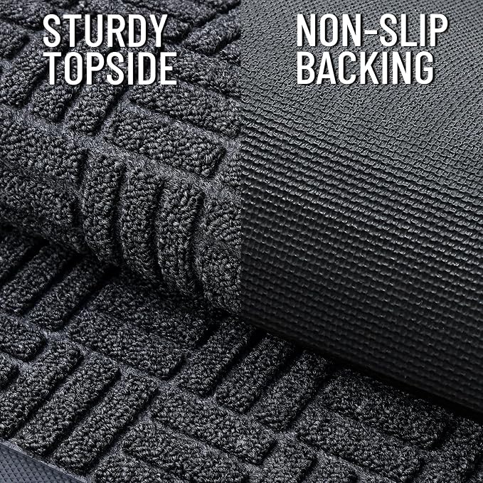 OLANLY Front Door Mat Outside Entrance 59x23, Absorbent, Heavy Duty Sturdy Natural Rubber Doormat Indoor Outdoor, Non-Slip, Stain and Fade Resistant, Low Profile Floor Mat for Entryway, Black Gray - Image 3