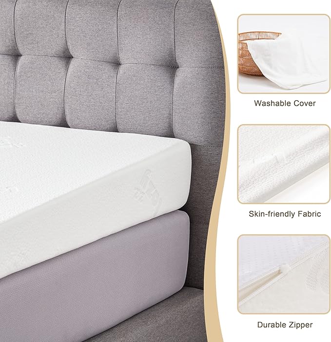 Lazyzizi Wedge Mattress Elevator 7-Inch Inclined Mattress Topper for Acid Reflux, GERD, Neck & Back Pain, Snoring, Under Bed Wedge Mattress with Washable Cover & Non-Slip Bottom for Bedroom, King