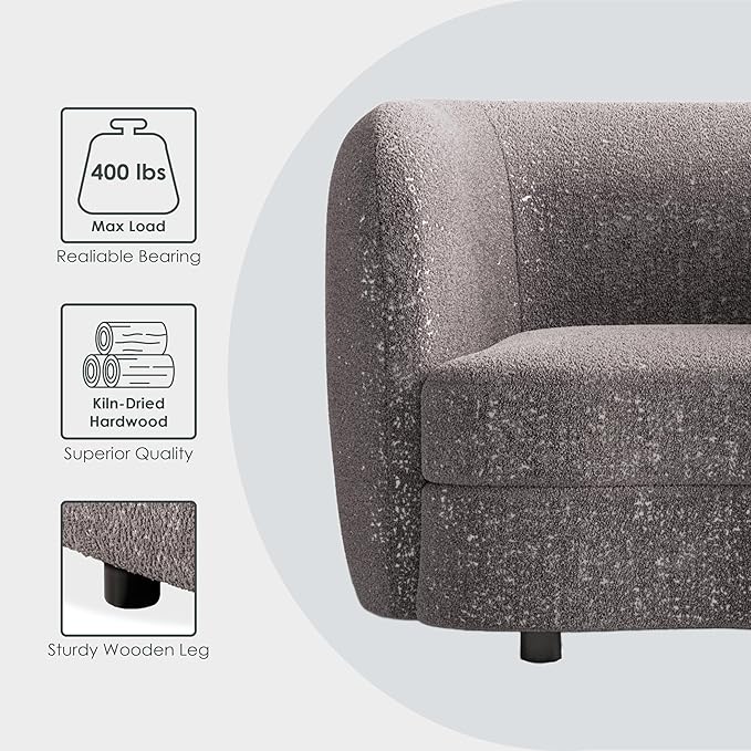 Furniture of America Nimiane Modern Boucle Loveseat Couch with Curved Arms and Wooden Legs, Comfy Fabric Upholstered Small Sofa for Living Room, Bedroom, Home Office, Charcoal Gray