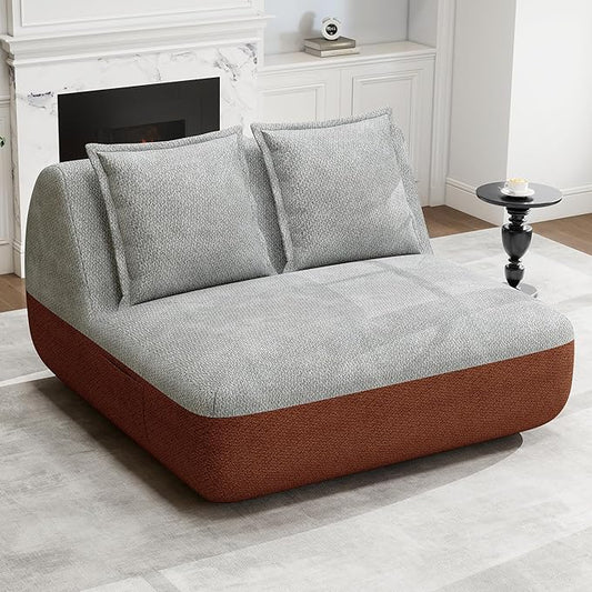 Hobestluk Small Couches for Small Spaces,42” Mini Loveseat Sofa 2-Seater Armless Sofa Chair with Side Pocket for Living Room,Bedroom,Dorm,Office (Terracotta+Light Grey)