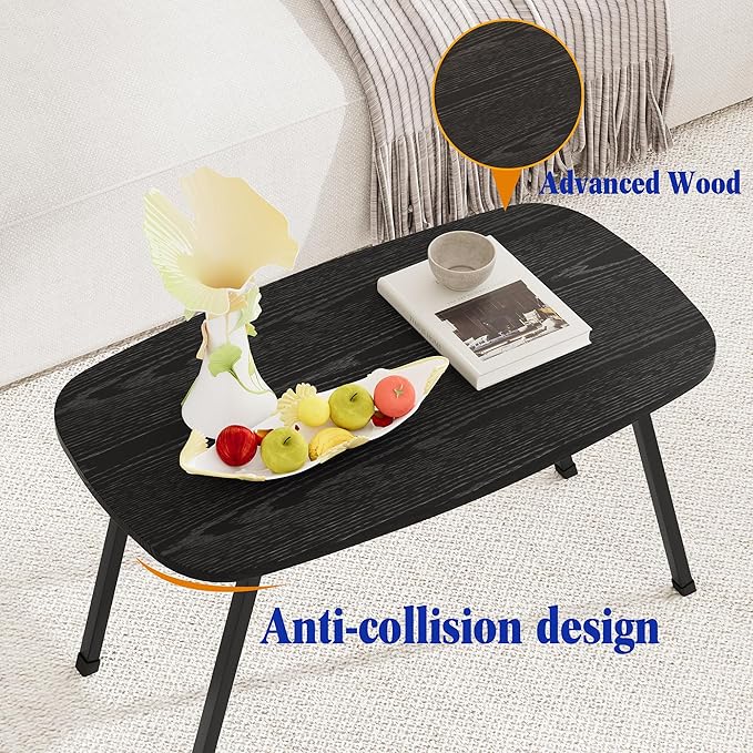 Foldable Coffee Table for Small Spaces,Small Coffee Table Folding,Rectangular Center Table for Living Room, Modern Floor Table,Mid Century Low Tables for Home, Office, Dorm,Easy Assembly,Black
