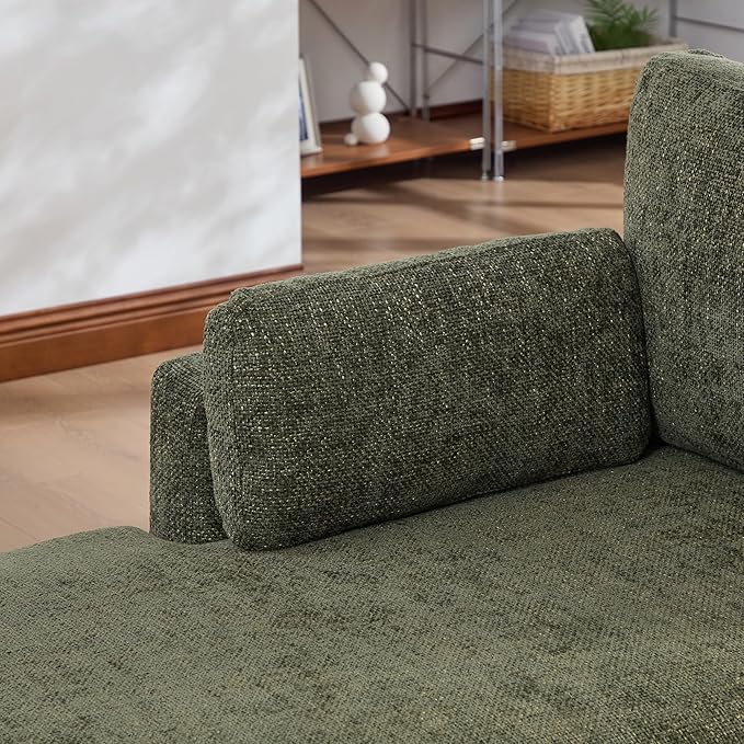 KEIKI 60" Chaise Lounge Chair Indoor, Modern Deep Seat Sofa Bed, Corduroy Couch with Cushions, Single Sleeper Chair for Living Room, Bedroom, Apartments, Green (Left Side)