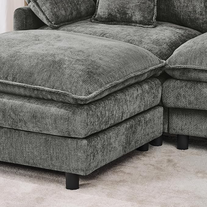 102" Modular Sectional Sofa, Premium Chenille Cloud Couch with Reversible Ottoman, L-Shaped Oversized Sofa with Side Storage Pockets for Multi-Scene Living Room & Home Office