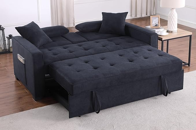 ERYE 70-Inch Loveseat Sleeper Pull Out Sleeper Couch Bed and Drop-Down Cupholders, 3 in 1 Convertible Sleeper Sofa Bed Oversized Tufted Lounge Daybed with Reclining Backrest | Cup Holder, USB-C Charging Ports