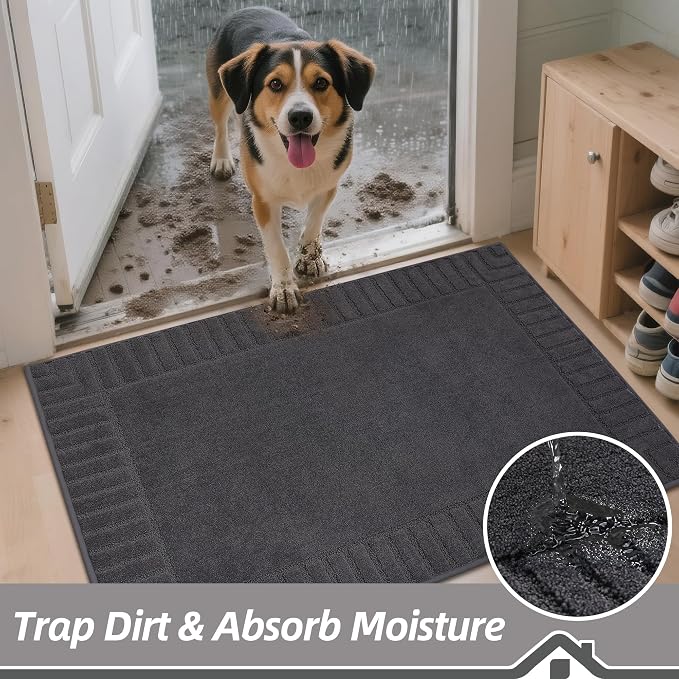 BEQHAUSE Door-Mat Non-Slip Front Doormat Low-Profile Entrance Mats for Front Door Entry Resist Dirt Washable Doormat Absorbent Entryway Door Mat,Dark Grey, 36"x60" - Image 3