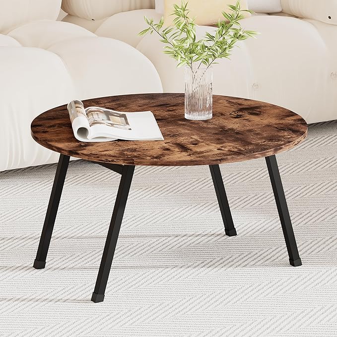 Folding Coffee Table Rustic Small Coffee Tables,Foldable Round Table for Small Spaces,Mid Century Wood Coffee Table for Living Room, Home, Office,Easy Assembly,Brown