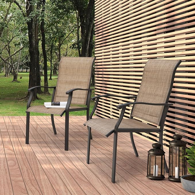 NUU GARDEN Patio Dining Chairs Set of 2, Outdoor Chairs with Armrest, Indoor/Outdoor Chairs Backyard Deck Garden Chair, Restaurant Kitchen Dining Textilene Chair,Brown - Image 3