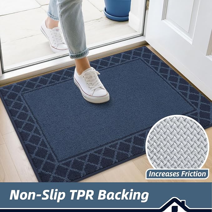 BEQHAUSE Door Mat Indoor Entrance Dirt Trapper Rugs for Entryway Non Slip Welcome Mat Absorbent Floor Mat Low Profile Washable Front Doormat for Dirty Paws, 24" x 36", Navy Blue - Image 3