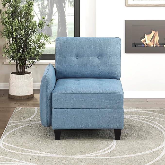 Lexicon Modern Modular One Arm Side Chair with Hidden Storage, Textured Fabric Chair with Button-Tufted Design, Reversible Back Cushion for Living Room/Bedroom/Office, Blue