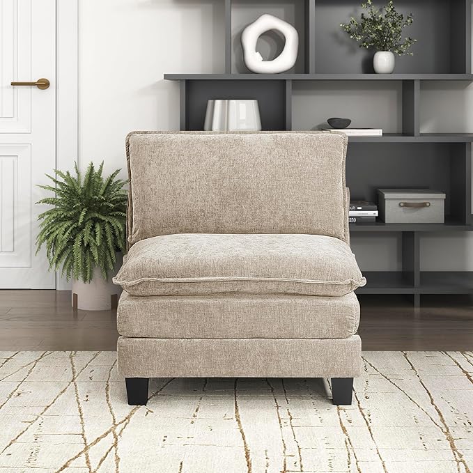 Lexicon Modular Sectional Sofa, Module for Sectional Couch, Armless Chair, Removable Cushion Cover, Soft Upholstery, Durable Frame, Customizable Comfort, Chenille Light Taupe