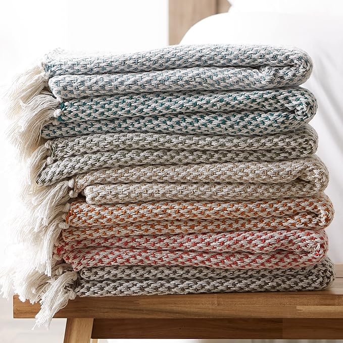 DII Woven Throw Collection 100% Cotton, Basketweave, 50x60, Stone