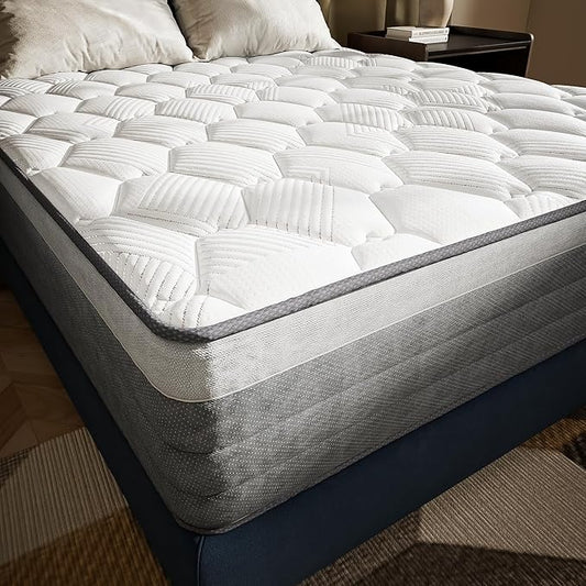 TXO Queen Mattress 12 Inch, Medium Firm Hybrid Mattress, Cool & Dry Anti-Static Cotton Knit, Easy to Clean, Wave Memory Foam and Enhanced Pocketed Springs for Pressure Relief and Back Pain Relief