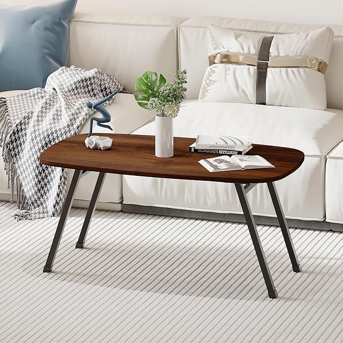 Folding Coffee Table,Modern Foldable Coffee Tables for Small Spaces,Rectangular Mid Century Low Floor Table,Tea Table,Sofa Side Table for Living Room, Home, Office,Easy Assembly,Brown