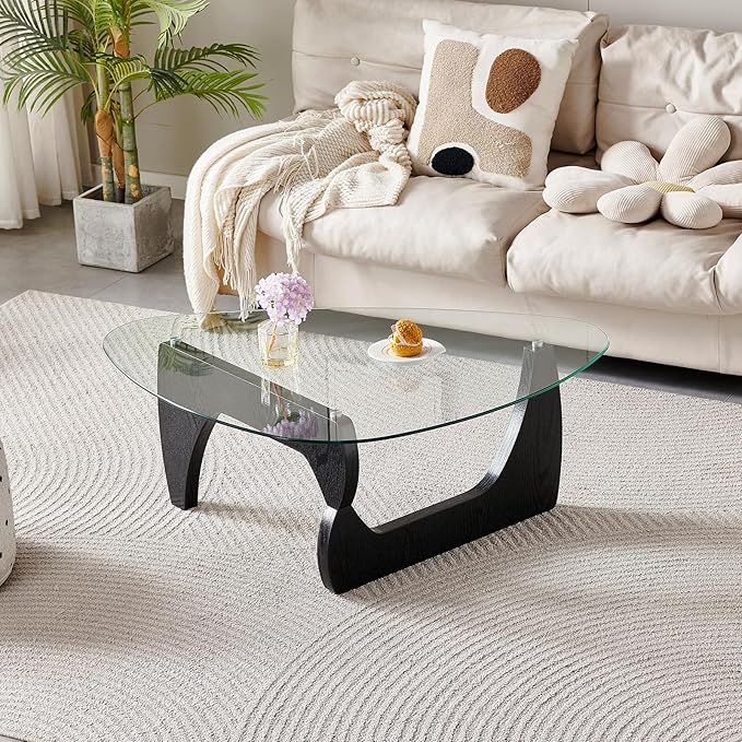 Btrpily Wooden Coffee Table - Modern Black Coffee Table， Contemporary, Stylish, High-End Furnishing for Your Living Room (Black, Triangle)